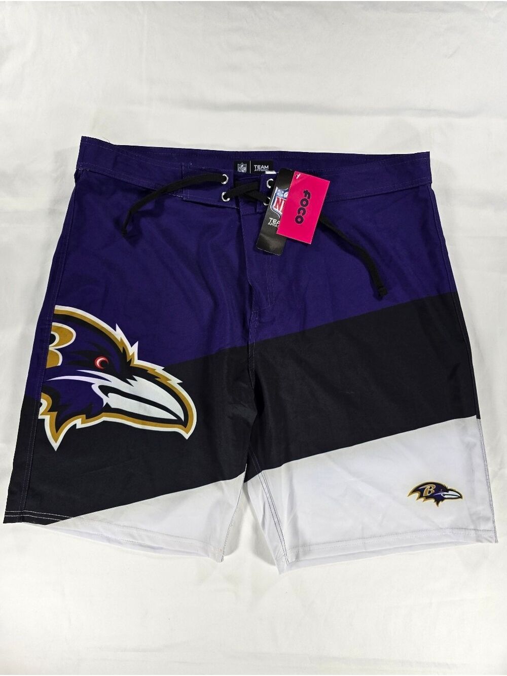 NEW Baltimore Ravens NFL Swim Board Shorts Embroidered XL 40 Loco Drawstring NWT